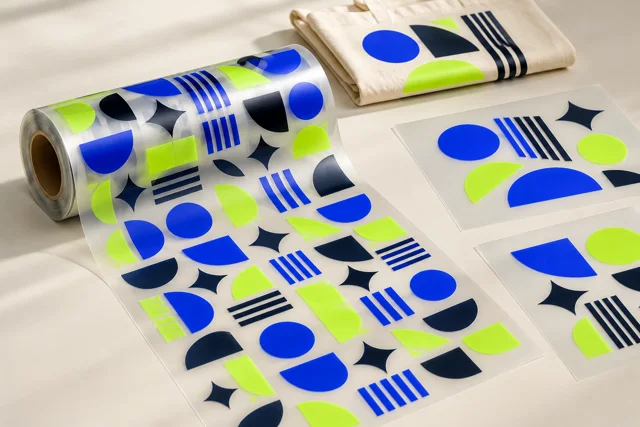 Application du format DTF au mètre sur textile — visuel de concept, textile non fourni